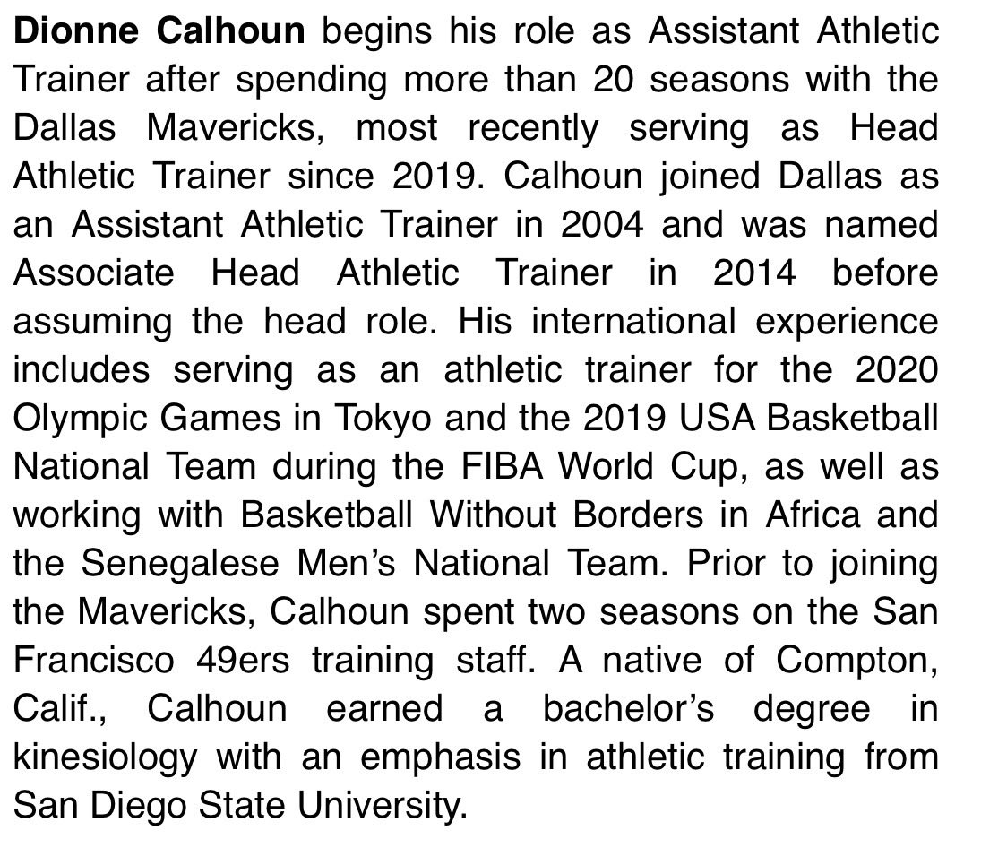 TheSteinLine's tweet photo. The Bulls, among a slew of their own front office addition announcements, have hired former Mavericks head athletic trainer Dionne Calhoun as assistant athletic trainer. https://t.co/OixwYegcGb