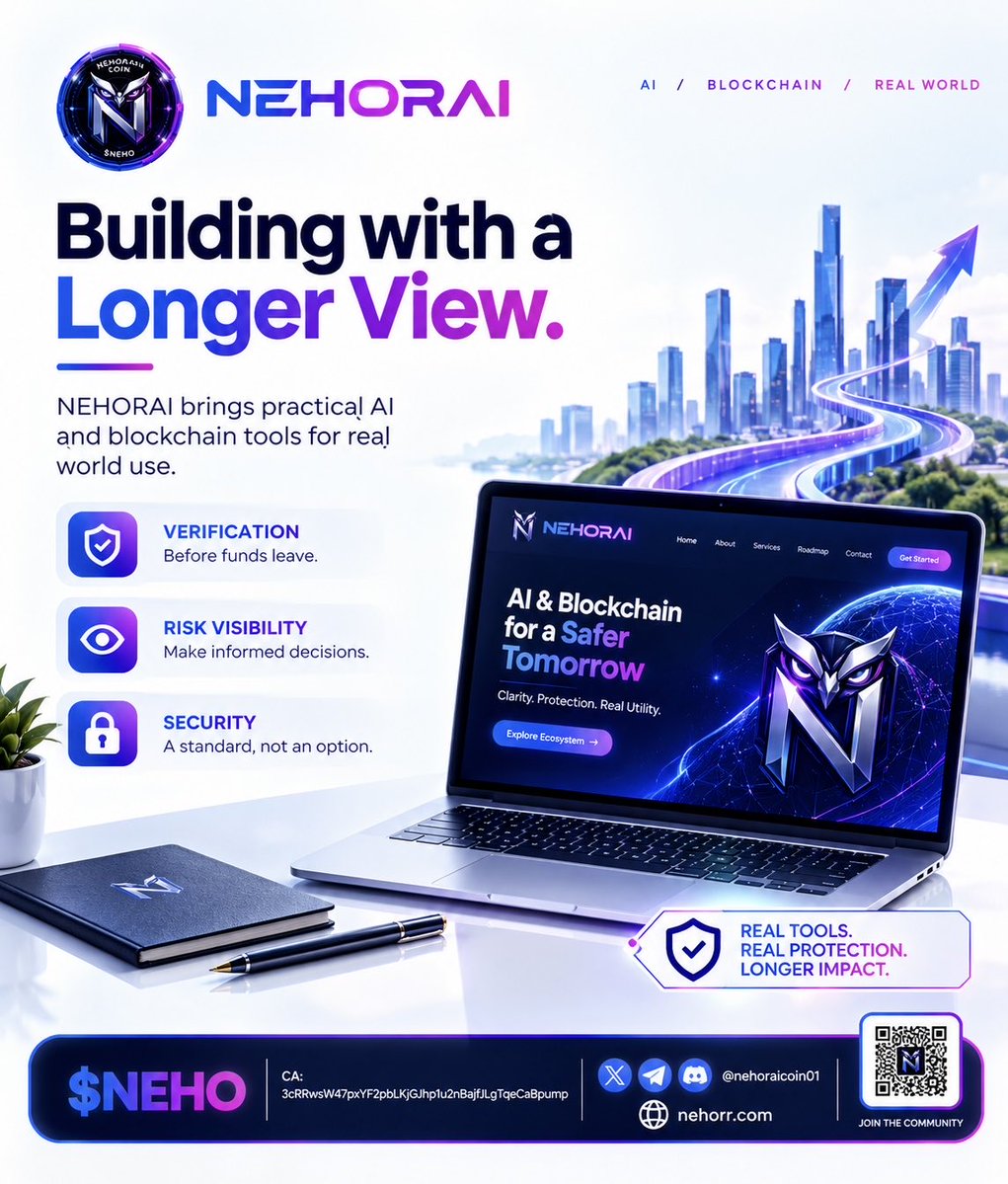 Nehoraicoin01's tweet photo. Building with a longer view on Solana.

NEHORAI focuses on practical AI and blockchain tools for clarity and protection before value moves. 

Verification and risk visibility as standard. Steady development.

$NEHO 
CA: 3cRRwsW47pxYF2pbLKjGJhp1u2nBajfJLgTqeCaBpump https://t.co/latnRw9JXf