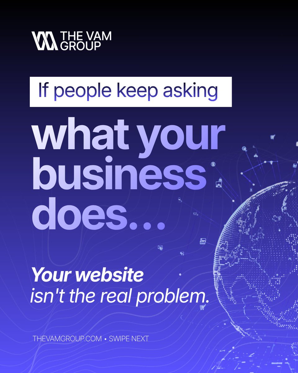 vam_group's tweet photo. If people keep asking what your business does, your website may not be the problem.

It may be how clearly your value is being communicated.

When your value is clear, your brand becomes easier to understand and trust.

#TheVAMGroup #WebsiteStrategy #BrandStrategy #Marketing https://t.co/cJjgzyO04D