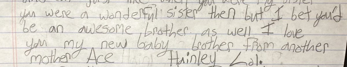 AceHainley's tweet photo. when i first came out as trans my developmentally disabled brother wrote this in a letter. he’s never misgendered me once and calls me lil bro every time we talk. i’m so happy to know him https://t.co/Brp4SriiJo