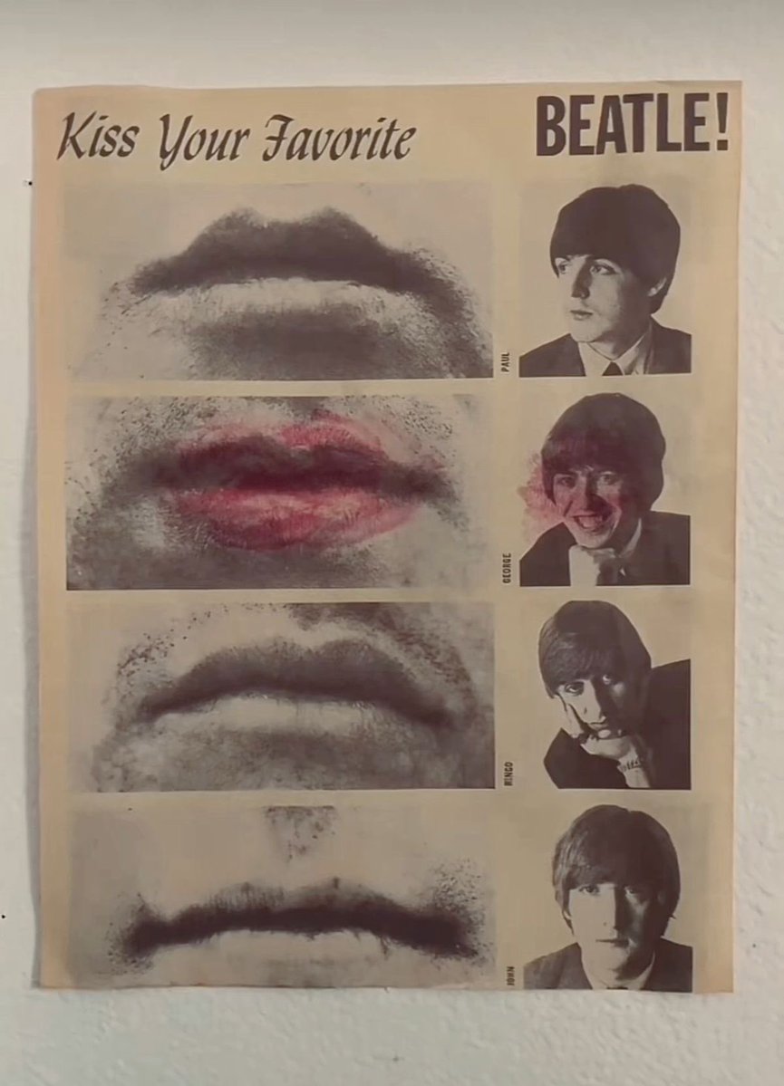 pmamtraveller's tweet photo. This famous 1965 "Kiss Your Favorite Beatle!" pull-out page originally published in 16 Magazine https://t.co/FdJpwvhXJG