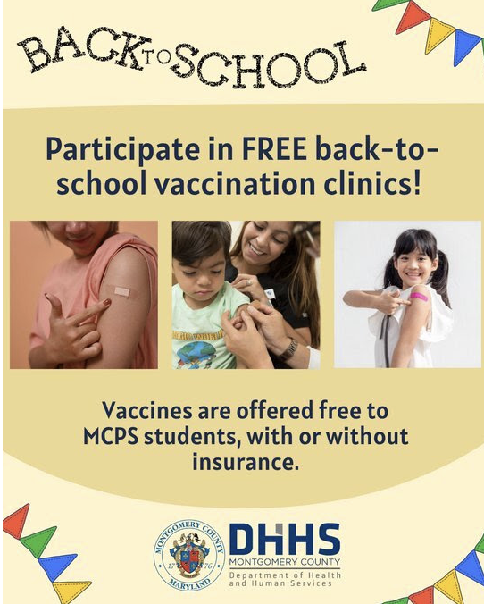 MontgomeryCoMD's tweet photo. 💉 MCPS families: Does your student need back-to-school vaccinations? Montgomery County DHHS is offering free vaccinations for MCPS students through September, with or without insurance. 

Find clinic information and learn more: https://t.co/AyqeJKXHxI https://t.co/csmXrP9MYH