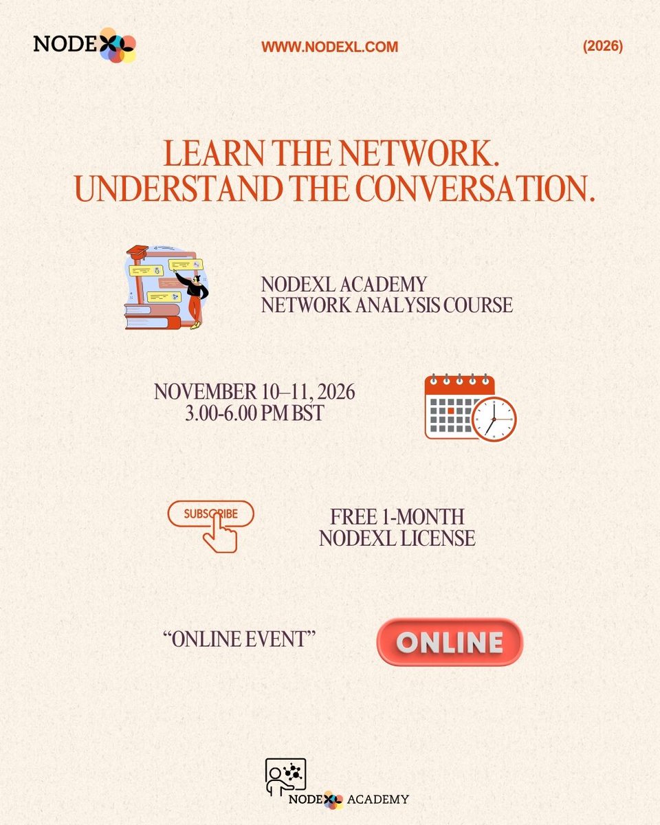 NodeXLAcademy's tweet photo. Who is the NodeXL Academy Short Course for?

Whether you’re a student, teacher, researcher, or analyst, there’s a different way this course can help you.

Complete the course and receive a free 1-month NodeXL license.

#NodeXLAcademy https://t.co/6ulYUQh4Cs