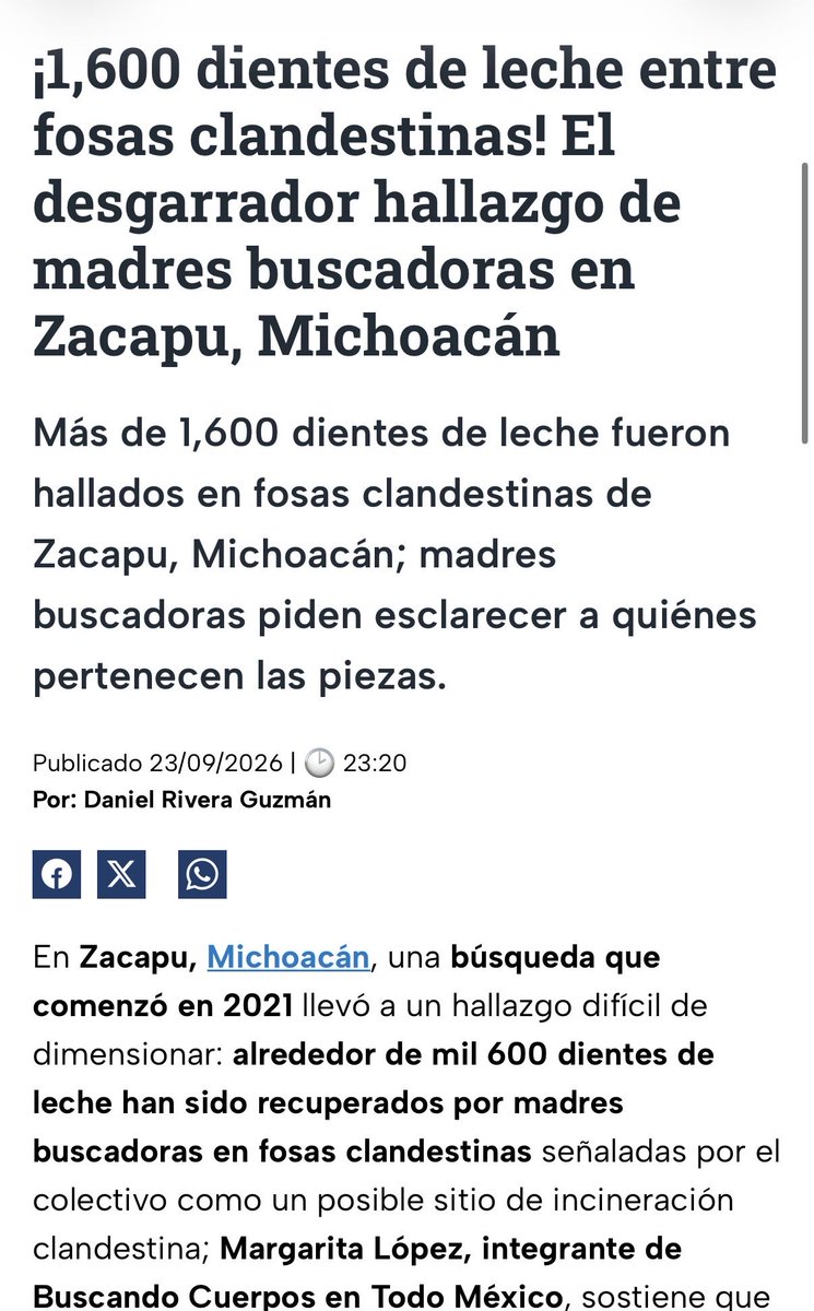 luis_gj's tweet photo. Hola, narcobizca nazi del Bienestar, @arlinmedrano_ 

Qué raro que no te hemos visto pronunciarte por los 1,600 dientes de leche hallados por madres buscadoras en fosas clandestinas de Zacapu, Michoacán.

¿Todo bien? ¿Los niños mexicanos no te indignan o te hace falta otro barquito rumbo a Palestina, con acusaciones de fiestas y orgías, cámaras y mucha pose para redes, para que te nazca la preocupación?

Porque para cruzar medio mundo a hacer activismo hubo tiempo de sobra. Para voltear a ver las fosas de tu propio país, curiosamente, no tanto.