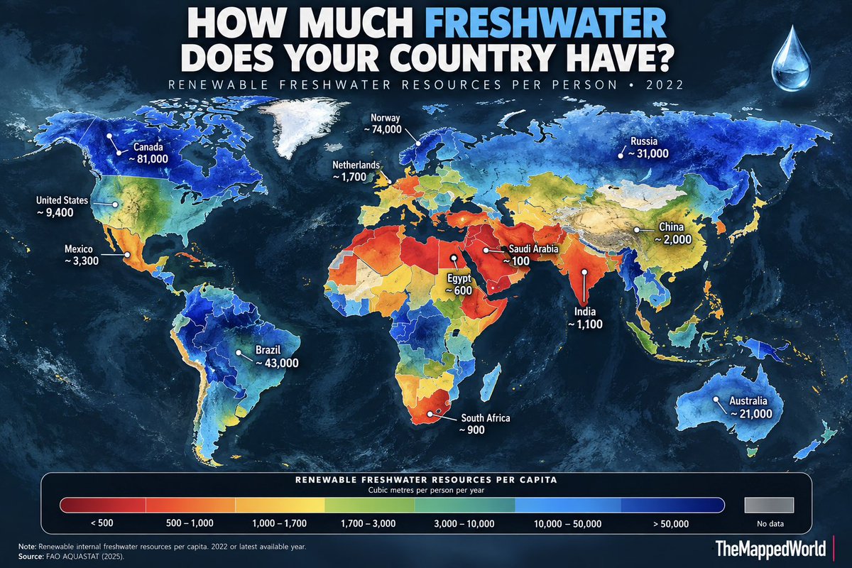TheMappedWorld's tweet photo. Is your country water-rich or running dry? https://t.co/5veNJHWzRB
