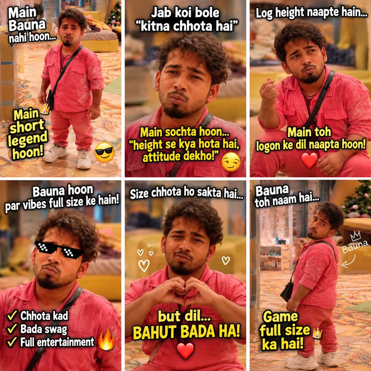 jawaiji_'s tweet photo. POV: House mein sab apni height ko leke serious hain…
Aur Bauna bhai full confidence mein: “Height chhoti hai, par attitude XXL hai” 😂😭🔥

BAUNA TAKLA SCOUT OTP
#BiggBoss20 #BB20 #QaziTouqeer https://t.co/A5ywLnBbcb