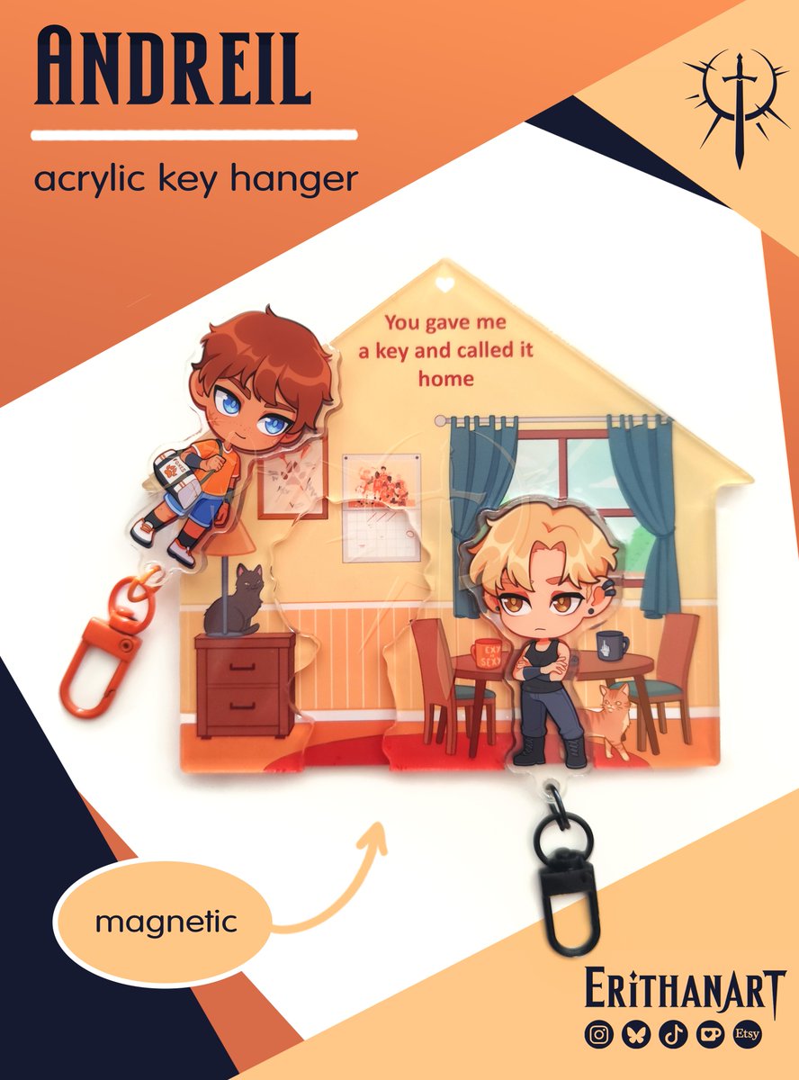 ErithanArt's tweet photo. Hice esta cosilla para colgar las llaves con Andrew y Neil de All for the game. Ya está subida para pedir en la tienda online y lo llevaré también a los próximos eventos 🦊🧡 https://t.co/Pgb4kMoHq7