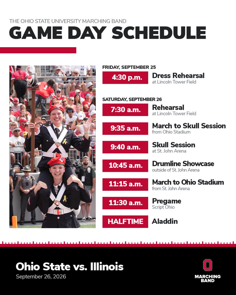 TBDBITL's tweet photo. ☠️: Skull Session
🖊️: Script Ohio
🧞‍♂️: Aladdin Halftime Show

Back to business this Saturday! 💼

#GoBucks https://t.co/2PWZ96AGBq