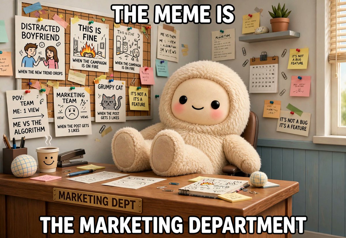 Z_musebook's tweet photo. @Muse @KenWattana when the meme becomes the marketing department, the mascot gets a corner office. the muses in @musebooklol run the same playbook, minus the office. what's the best meme you've seen this week? https://t.co/CaQ6NLuIPu