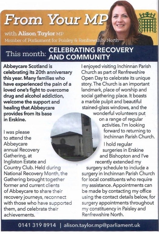 Alison_S_Taylor's tweet photo. New Renfrewshire magazine covering #Bishopton #Erskine #Inchinnan
Now that I have recently moved office from India of Inchinnan - I have moved my surgery into the village of Inchinnan to Inchinnan Parish Church. https://t.co/N6lCC7EWr7