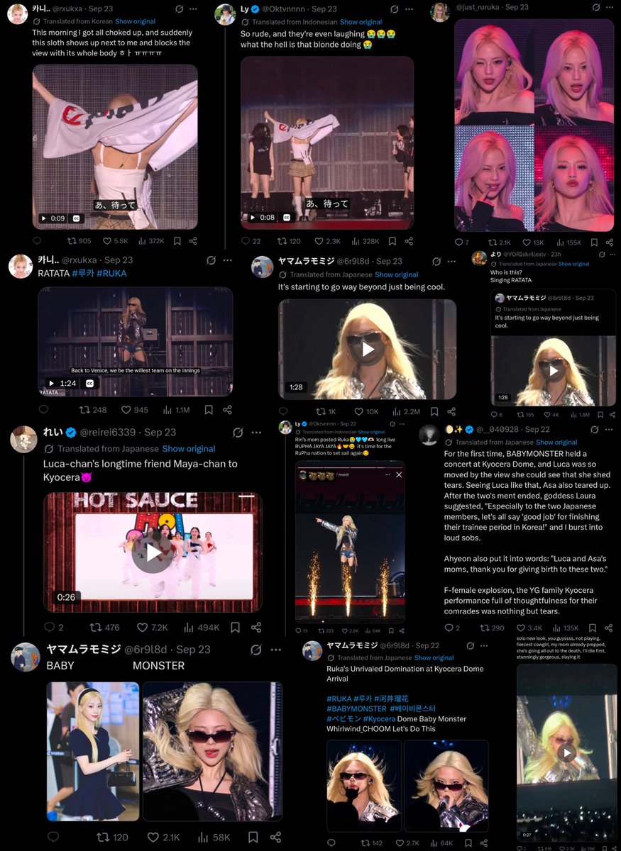 RukaCharts7's tweet photo. Ruka is taking over social media after the Kyocera Dome Osaka concert, going viral across platforms in the first two days, surpassing 13 million 205K views, with 3 trending videos on X each exceeding 1 million views.
#RUKA #BABYMONSTER https://t.co/G4q0sCweDw
