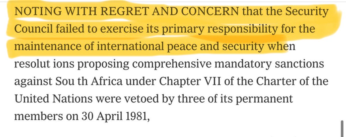 samhusseini's tweet photo. Every year, the UN walks out on Netanyahu.

We really need to move beyond the performative and symbolic.

In 1981, the UN General Assembly passed COMPREHENSIVE AND MANDATORY sanctions against South Africa and even attacked the Security Council for failing to live up to its responsibilities.
https://t.co/prTk27sPKz