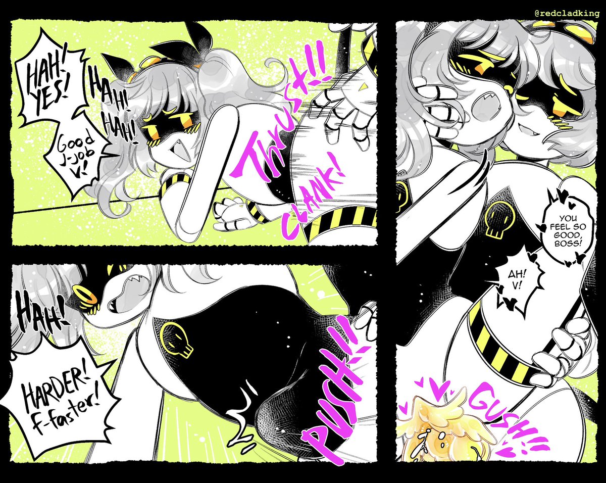 redcladking's tweet photo. This was supposed to be a one panel redraw of a thing but I can never be normal about anything so it expanded and got a little out hand. I’ll put the og in the replies lol. Anyways! Oilrose is so good the world needs mooore! >:3 #jcjackoff #murderdronesnsfw #oilrose https://t.co/O8yzUavjIe