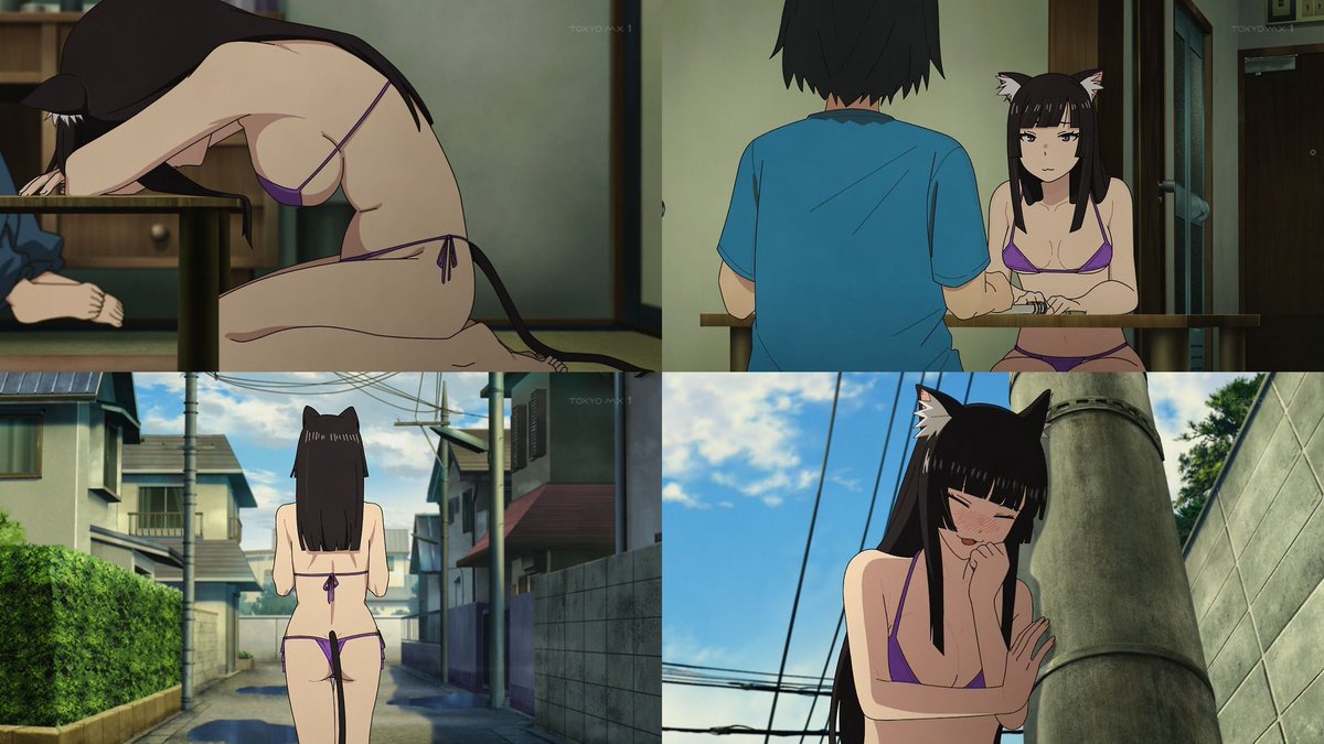 Bakuhydra's tweet photo. Yomuko Kaku wearing a bikini 

＃ヤニねこ #YaniNeko #ChainsmokerCat https://t.co/I1tzVcoZqH