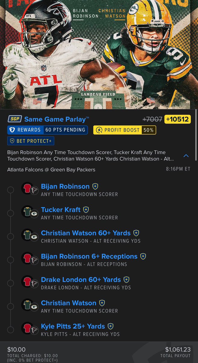 MCbets__'s tweet photo. 🚨 TNF 100-1 - FALCONS vs PACKERS 🏈

💥 $10 Wins $1,000
💥 Thursday Night Football

Tail 🔗: https://t.co/vHQEbWTrlj https://t.co/I2WmmRfOG5