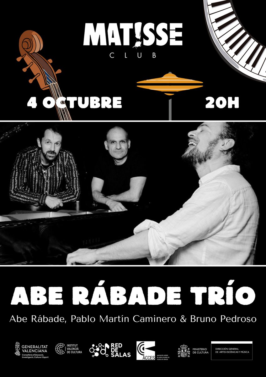 MontravadPro's tweet photo. El próximo 4 de octubre, Abe Rábade Trío estará en @matisseclubvlc   (Valencia).

Abe Rábade al piano, Pablo Martín Caminero al contrabajo y Bruno Pedroso a la batería.

Entradas:
https://t.co/hAHu3FNsoA https://t.co/hPitgFvmvR