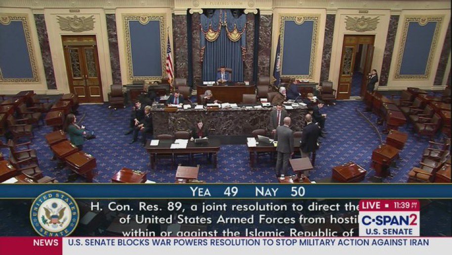 RpsAgainstTrump's tweet photo. JUST IN: The Senate rejected a resolution to end the war in Iran, 50-49.

Republican Senators Thom Tillis, Susan Collins, Lisa Murkowski and Rand Paul voted for it.

John Fetterman was the only Democrat to vote against it. https://t.co/lrKjHkSfsr