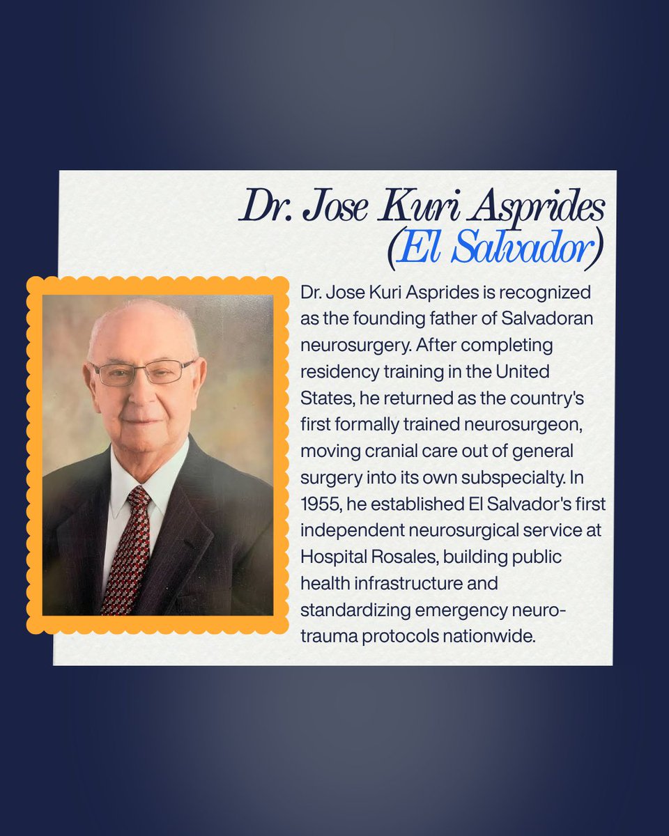 LatinxNSGY's tweet photo. Today: 3 early Latinx pioneers: 🇵🇪Dr. Esteban Rocca, 🇸🇻 Dr. Jose Kuri Asprides, 🇨🇴Dr. Salomon Hakim. Read their stories and learn about their lasting impact on our field! #LINS #Neurosurgery #HispanicHeritageMonth https://t.co/1WyzTNdCTQ