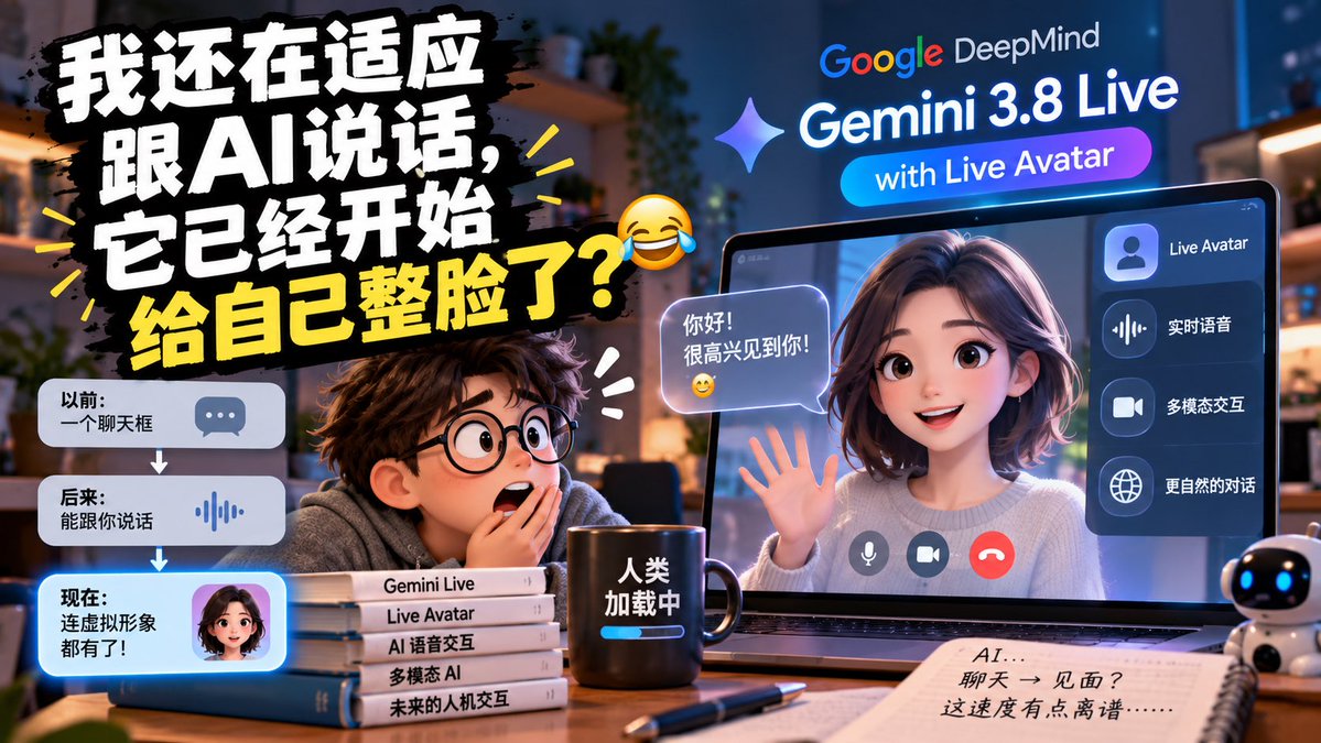 Wby4i's tweet photo. 我还在适应跟AI说话，它已经开始给自己整脸了😂

Google最近给 Gemini Live 加了 Live Avatar。

简单说，以前跟AI聊天，对面还是个界面。

现在它开始能顶着一个虚拟形象，跟你实时说话了。

AI这进化速度有点离谱……

我还在学怎么跟它聊天，
它已经开始研究怎么跟我“见面”了。 https://t.co/ZU4oFOelE2
