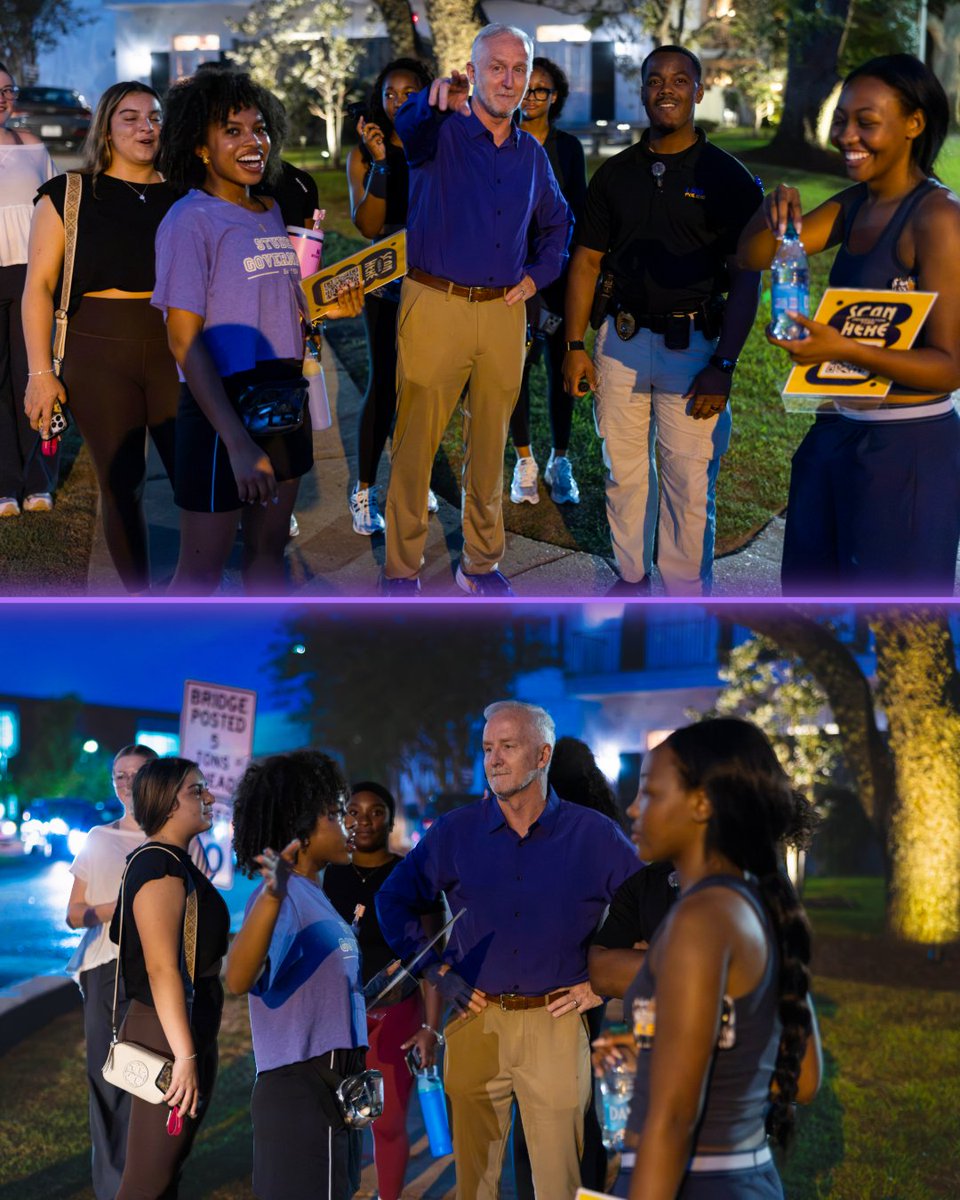LSUchancellor's tweet photo. This week I joined Student Government for its annual Light and Safety Walk to hear students’ concerns firsthand and identify ways we can improve our campus. Thank you to SG for bringing us together for this important work! #LSU https://t.co/iUQVqVR6QK