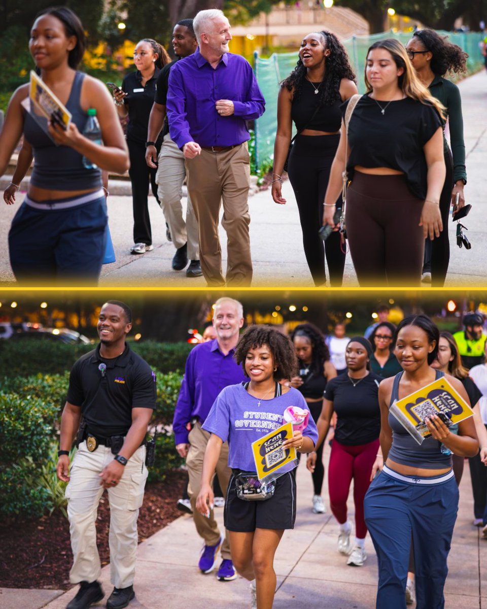 LSUchancellor's tweet photo. This week I joined Student Government for its annual Light and Safety Walk to hear students’ concerns firsthand and identify ways we can improve our campus. Thank you to SG for bringing us together for this important work! #LSU https://t.co/iUQVqVR6QK
