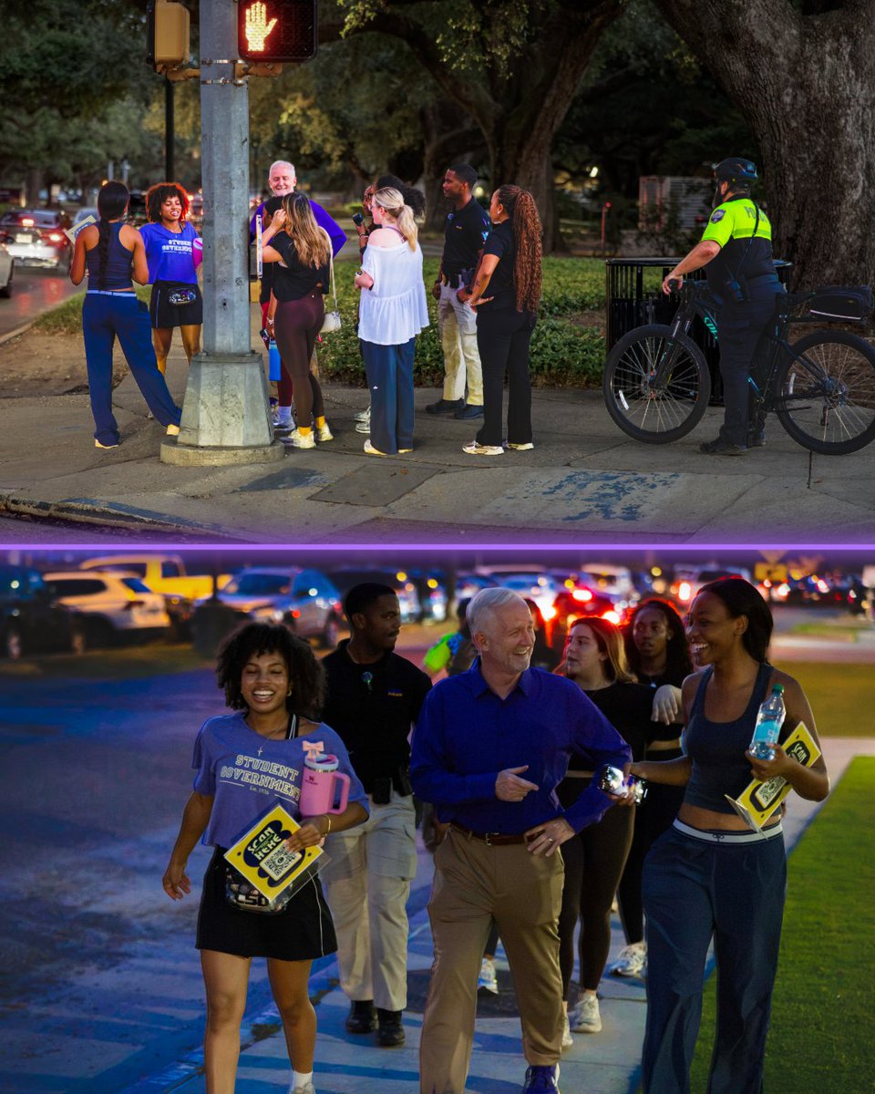 LSUchancellor's tweet photo. This week I joined Student Government for its annual Light and Safety Walk to hear students’ concerns firsthand and identify ways we can improve our campus. Thank you to SG for bringing us together for this important work! #LSU https://t.co/iUQVqVR6QK