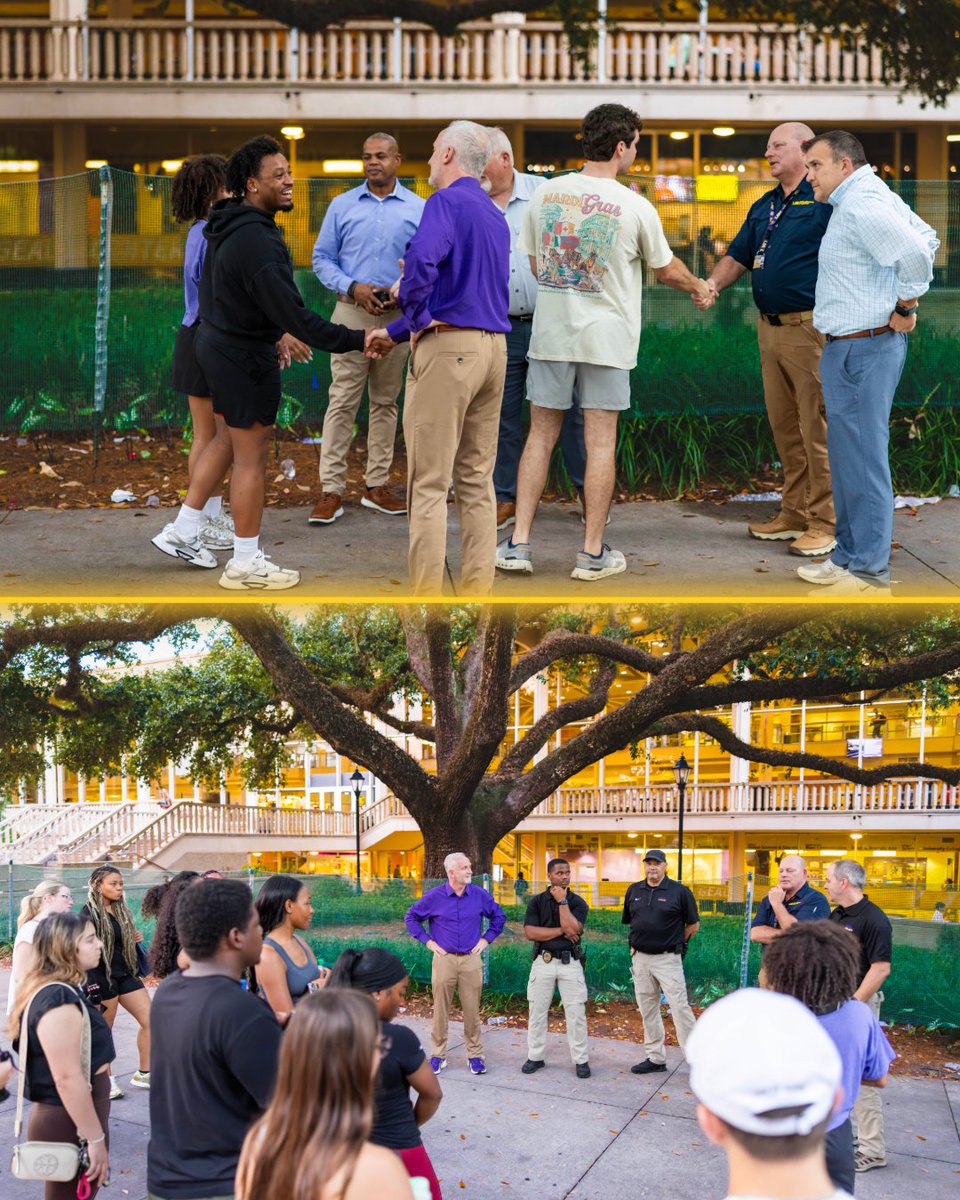 LSUchancellor's tweet photo. This week I joined Student Government for its annual Light and Safety Walk to hear students’ concerns firsthand and identify ways we can improve our campus. Thank you to SG for bringing us together for this important work! #LSU https://t.co/iUQVqVR6QK