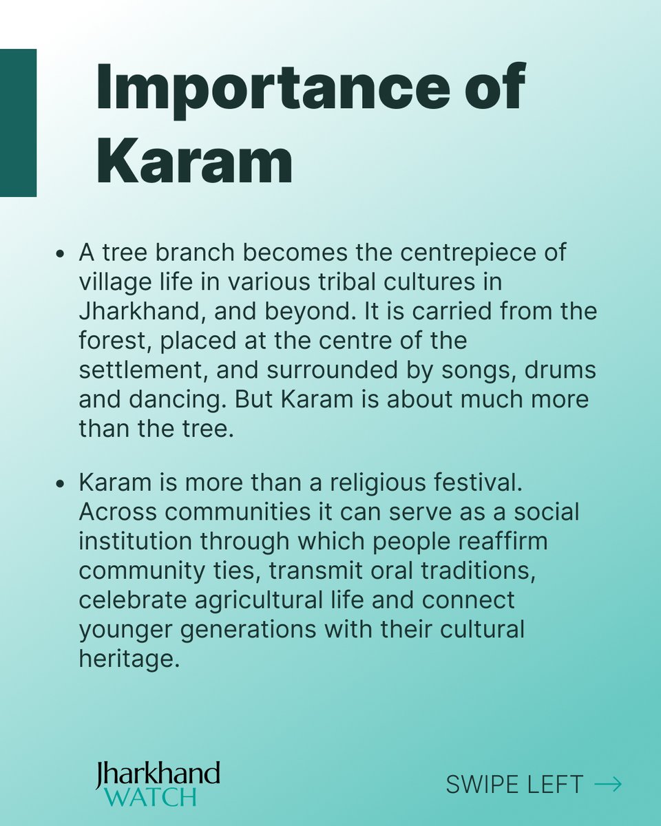 jharwatch's tweet photo. 🌿 Karam is more than a festival.

It can be understood as a living social institution — one through which communities renew relationships, transmit cultural memory and connect people with agriculture, nature and one another. https://t.co/iYCHRLolxe