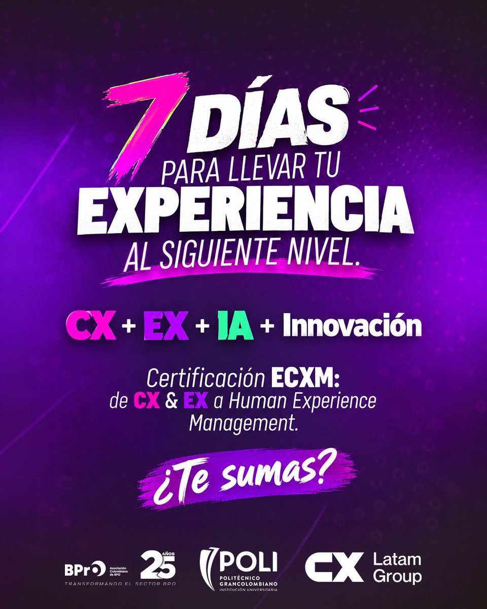 BPrO_org's tweet photo. ¡El contador está en marcha! 

Solo quedan 7 días para transformar tu enfoque del CX.

¿Tu organización está lista para evolucionar de la gestión tradicional a la Human Experience Management? 

No se trata solo de procesos; se trata de integrar la tecnología (IA) y la innovación con el talento humano para crear conexiones reales.

Inscríbete aquí: https://t.co/C6C5IJM5CX

@Poligran @anakarinaqa