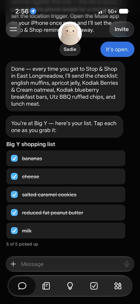 Grocery list that pops up when you arrive at the store