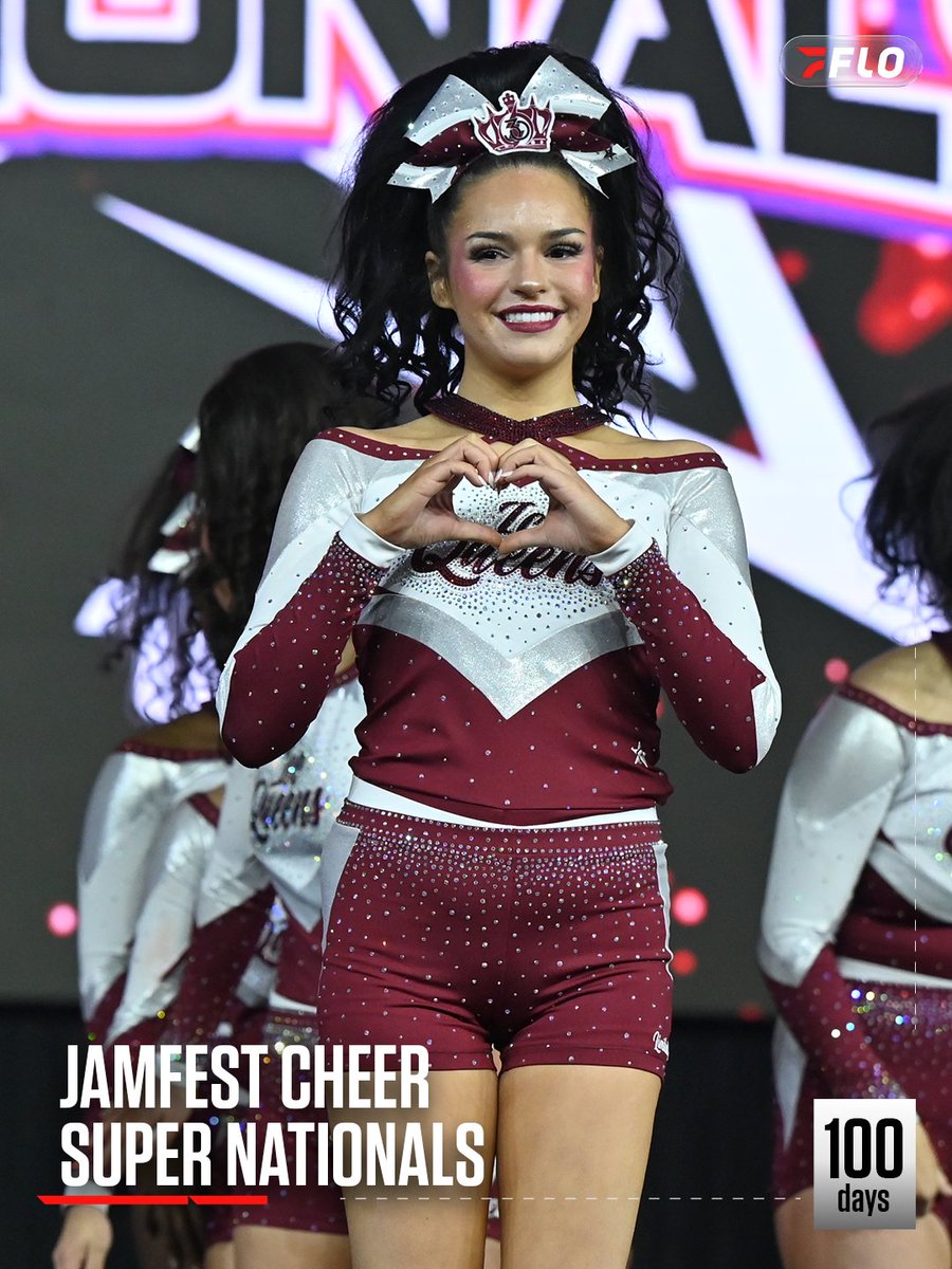 FloCheer's tweet photo. 100 days until the first Super National event of the season!! 🔥 We’re ready for the lights, the energy, the iconic stage, and JAMMY! The countdown to #JAMfest is ON! ⏳🏆 https://t.co/4Ab2iMfMZS