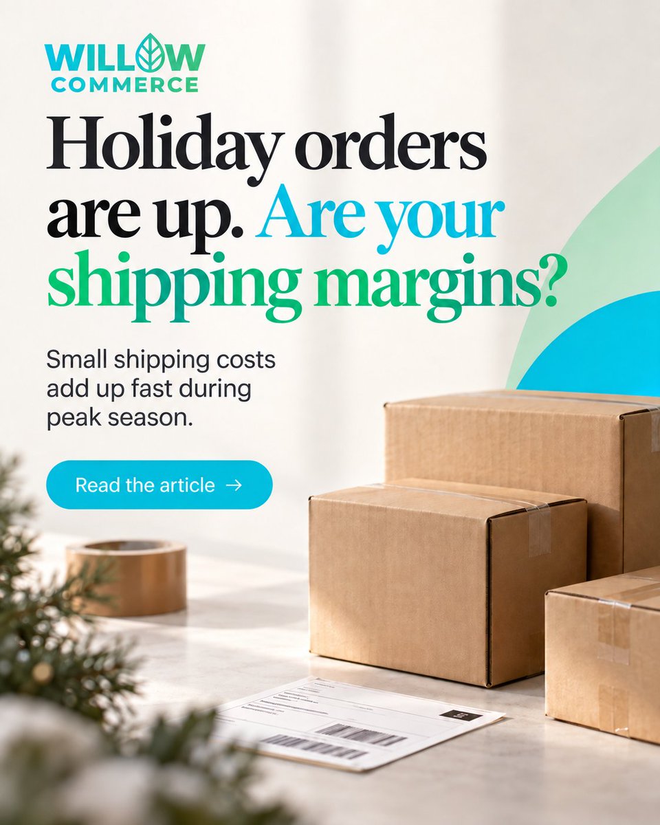 WillowCommerce's tweet photo. More holiday orders don’t always mean better margins. 📦

Small shipping costs add up fast at peak volume. Here’s what ecommerce sellers should watch before the rush:

https://t.co/6s0wSp7cFs https://t.co/fLiPq30yg9