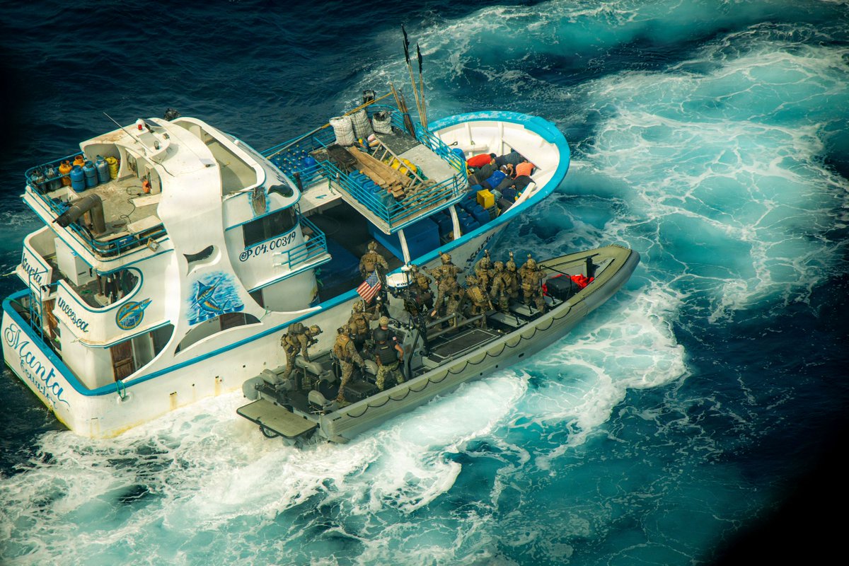 DeptofWar's tweet photo. .@USMC conduct maritime interdiction operations in the Pacific to disrupt illicit trafficking networks. https://t.co/CCrXPe1Ers