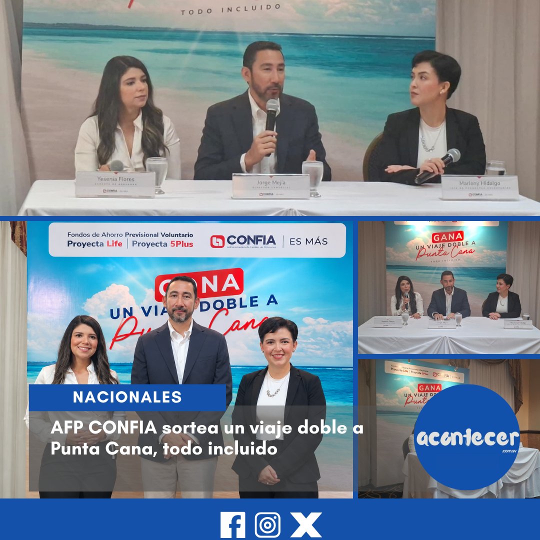 acontecercomsv's tweet photo. #Empresariales ✈️🌊 ¡Ahorra y prepárate para una experiencia inolvidable! 🌴💰 @AFPCONFIA anzó una nueva promoción dirigida a clientes actuales y nuevos contratantes de sus Fondos de Ahorro Previsional Voluntario.
Mas información aquí: https://t.co/M1aSLLy0sr
#AFPConfia
📝KG https://t.co/NQ6k7nbasp
