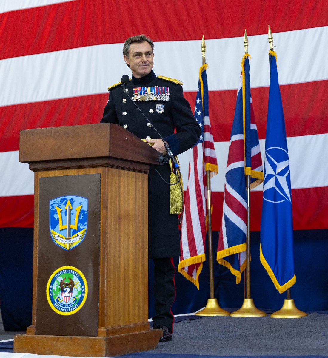JFCNorfolk's tweet photo. General Nick Perry DSO MBE 🇬🇧 assumes Command of Joint Force Command Norfolk.

Addressing the Command, Gen. Perry set out a clear focus for JFC Norfolk and NATO’s mission across the North Atlantic:

“The North Atlantic is once again a theatre of strategic competition. The assumptions many of us enjoyed for decades can no longer be taken for granted. That is why:

🔹Deterrence matters. 
🔹Readiness matters. 
🔹Warfighting matters.

And that is why this Command exists.

Our task is simple to describe, but demanding to deliver: to ensure NATO can deter aggression, defend the Alliance and, if deterrence fails, prevail in conflict alongside our Allies and partners.”

🔗https://t.co/QmM0OlXuLw

@NATO | @SecGenNATO | @SHAPE_NATO | @NATOJFCBS | @JFC_Naples | @NATO_MARCOM | @NATO_AIRCOM | @LANDCMD | @DefenceHQ | @DefenceOps | @UKNATO | @UKCDS_MOD | @GenGJenkinsRM | @CSOC_MOD | @UKinUSA