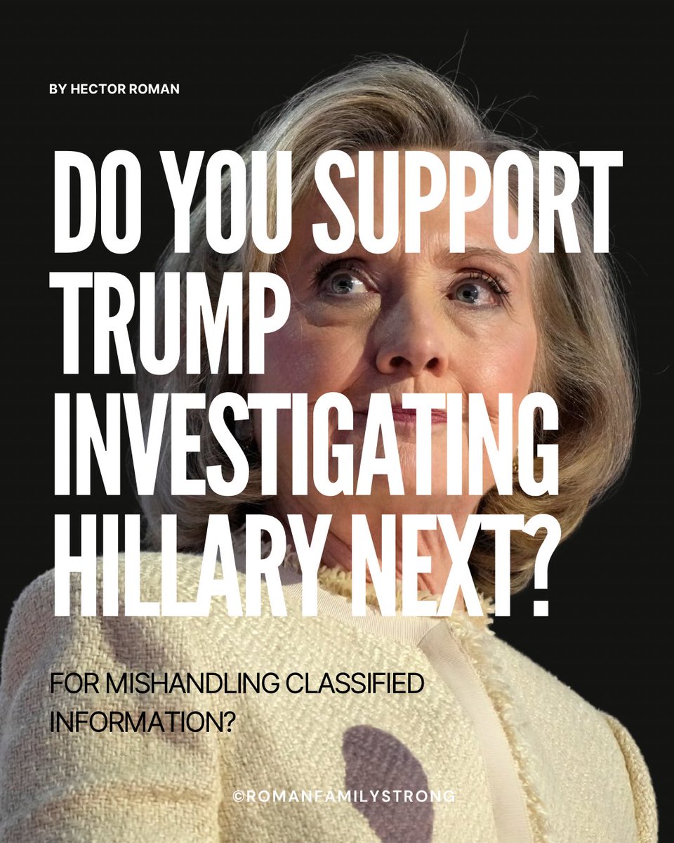 romanfsnews's tweet photo. DO YOU SUPPORT TRUMP
INVESTIGATING HILLARY NEXT?
For mishandling classified information?
After Comey, a lot of people are asking why this was never fully pursued.
YES or NO? Sound off below.
#HillaryClinton #Trump #BreakingNews #ClassifiedDocuments
#RomanFamilyStrong #Poll https://t.co/le7KWfrtlb