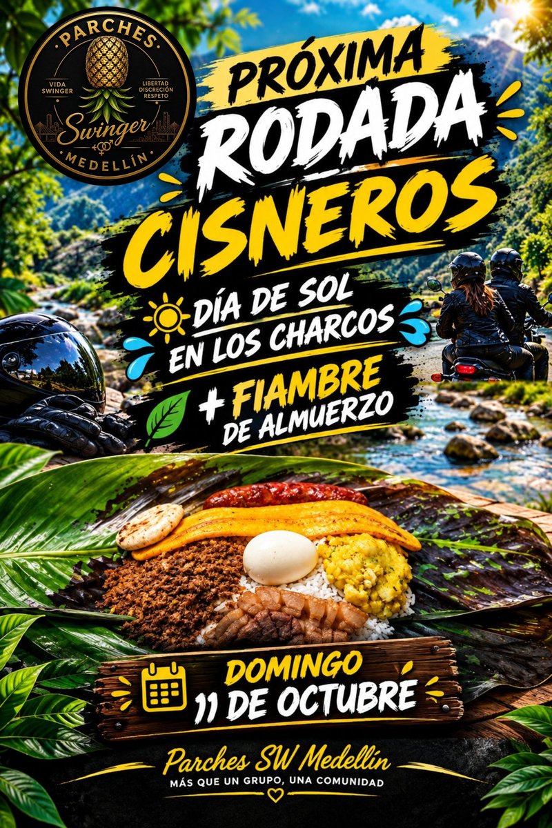 ParchesSwMed's tweet photo. 🏍️☀️ PRÓXIMA RODADA – CISNEROS 🌿💦 
INFO 3103529257
#SwingerMedellin #SwingersMedellin #MedellinSwinger #SwingerEnMedellin #LugaresSwingerEnMedellín
#SwingersColombia
#SwingerColombia
#ParejasLiberalesColombia
#ComunidadSwinger #grupoSwingers
@Swingers_Med 
@catsex_21 https://t.co/QTXUEkv2FI