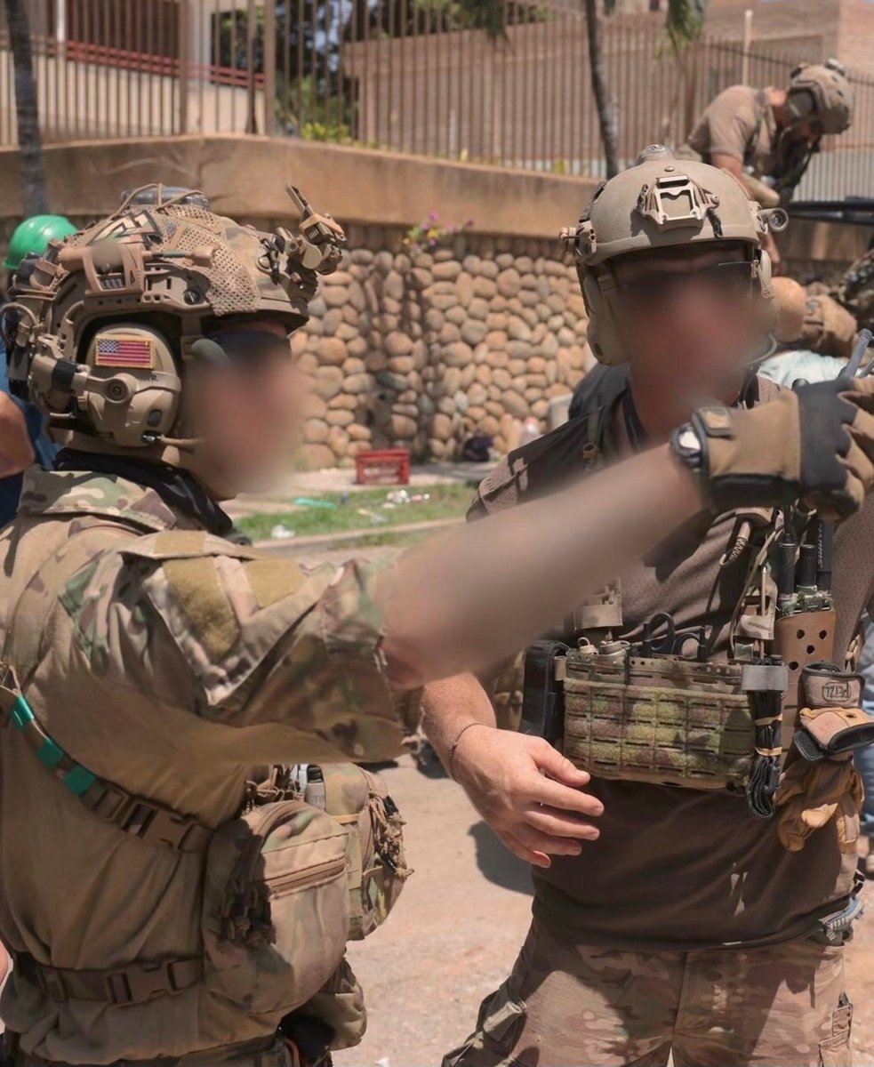 specialopsmag's tweet photo. Force Recon Marines, US Army SF, and Air Force PJs in Venezuela during earthquake relief efforts in 2026.

Some individuals online have stated their displeasure regarding the Norse valknut helmet patch in the second and third photo, connecting it to "white supremacy." https://t.co/R8J1mLpZiP