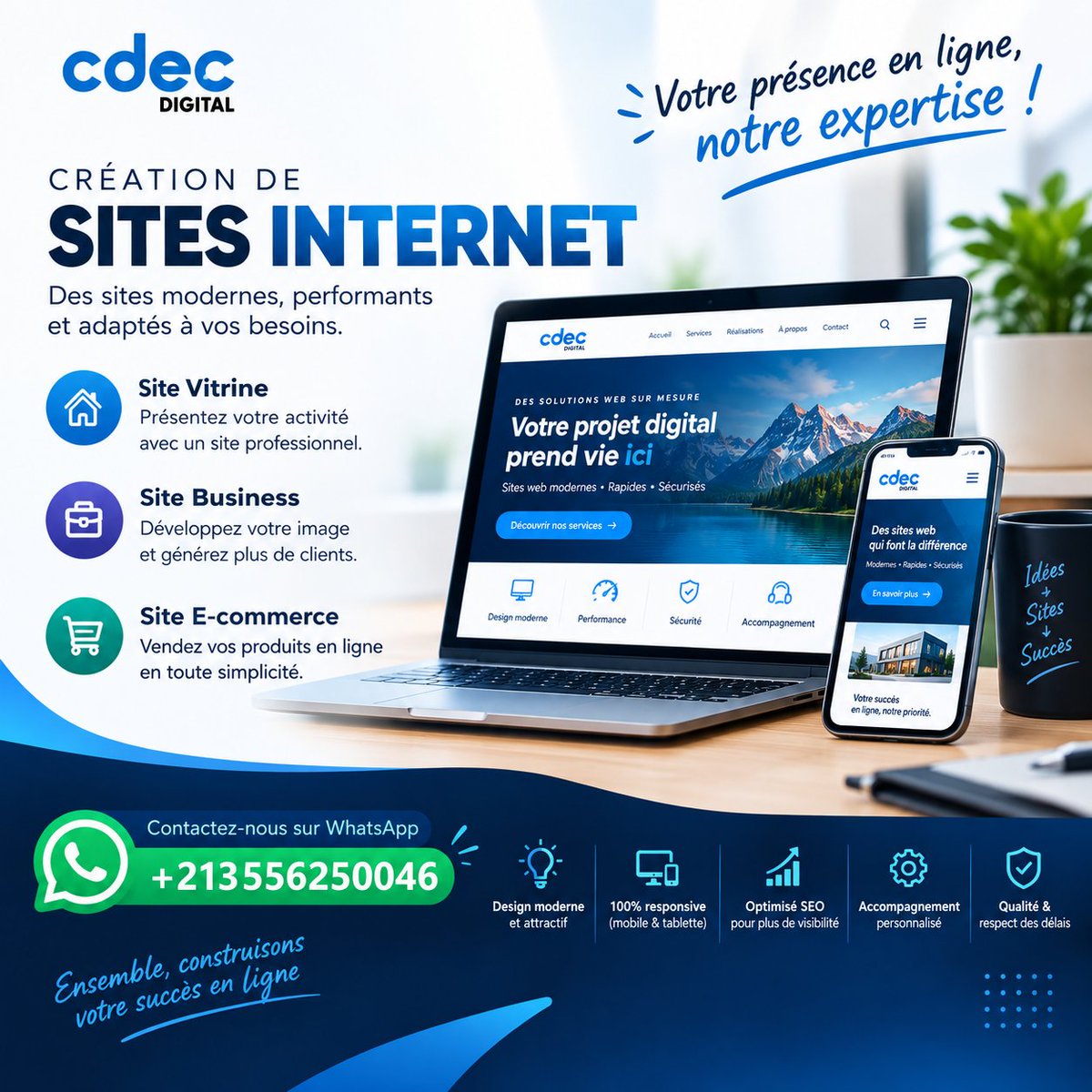 cdecdigital's tweet photo. 🚀 Besoin d’un site web professionnel pour développer votre activité ? 🌐

💻 cdec DIGITAL vous accompagne dans la création de sites vitrines, business et e-commerce.

✅ Design moderne ✅ Responsive ✅ Solutions sur mesure

📲 WhatsApp : +213556250046
#WebDesign #CréationWeb https://t.co/rcmsxzRYUa