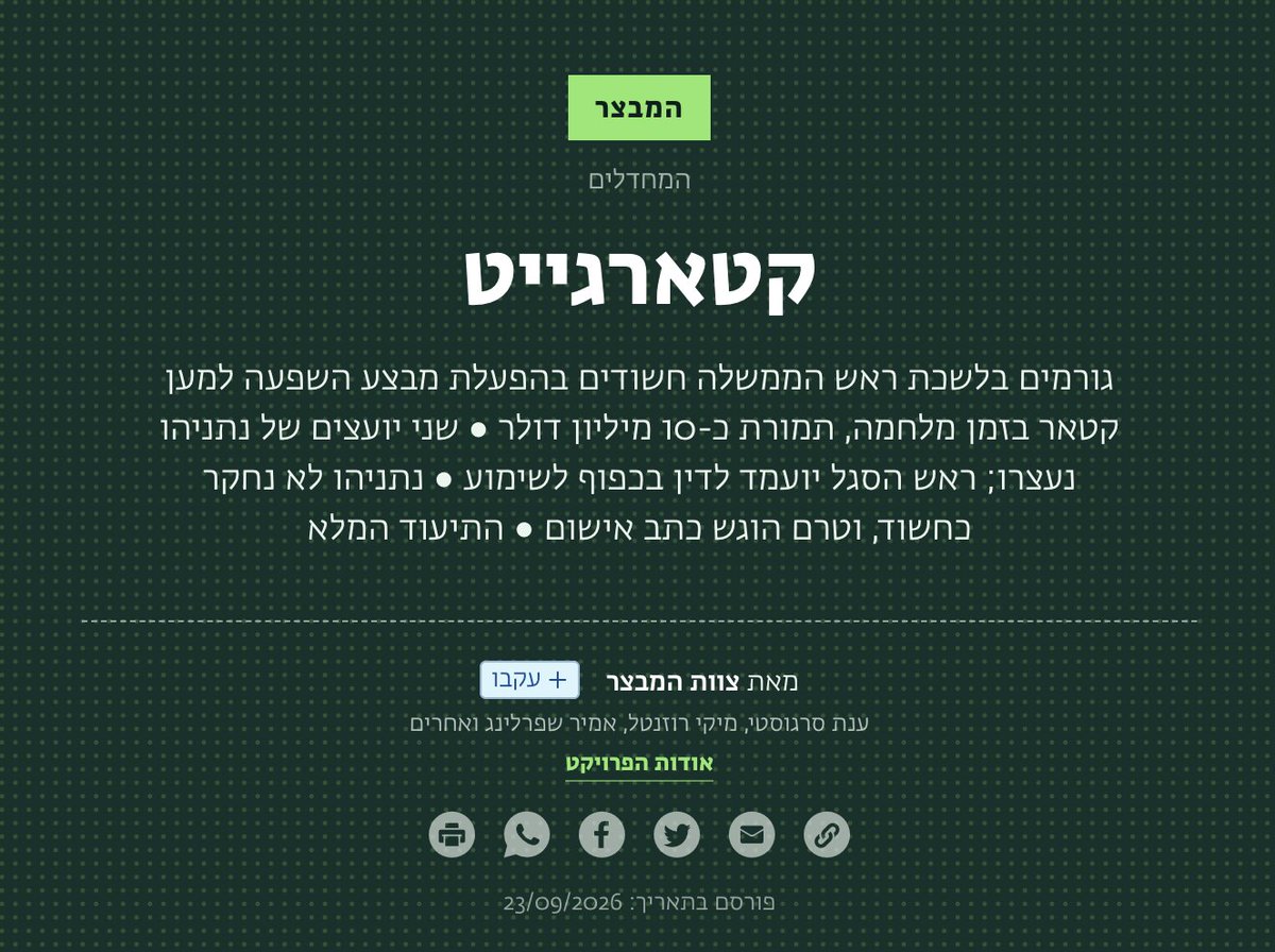 hamivtzar's tweet photo. בנאומו באו"ם, נתניהו האשים את קטאר בתמיכה בחמאס ובהפצת שקרים. הוא כנראה לא קרא את התיק המלא על קטארגייט במבצר של זמן ישראל >>

https://t.co/ElZfXc22p5 https://t.co/dpzRADRIvf