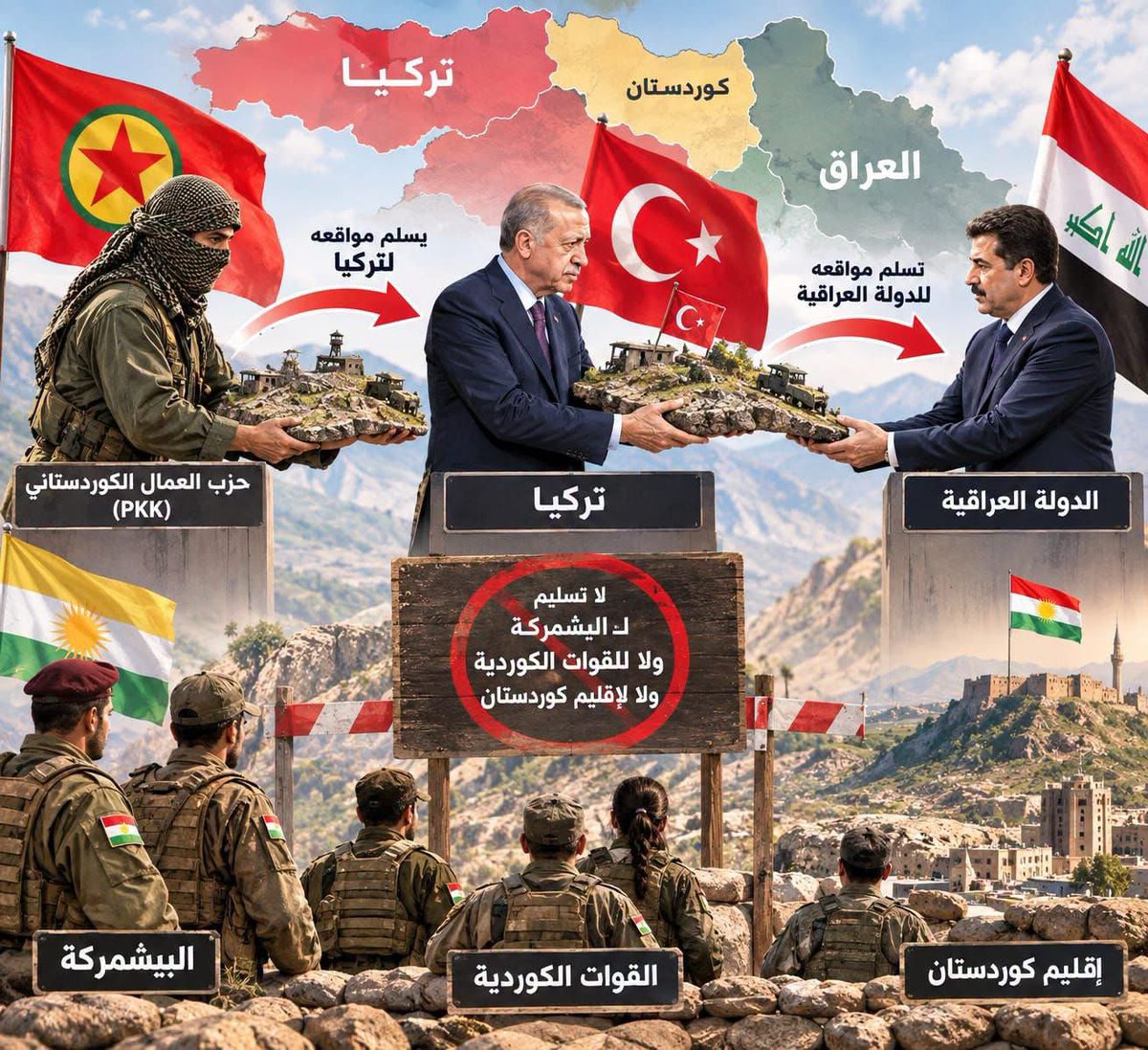 Pehsmerga_'s tweet photo. التناغم العجيب بين #تركيا و #حزب_العمال_اللا_الكوردستاني!!!!
حزب العمال اللا كو��دستاني يرفض تسليم مواقع في #كوردستان ل #البيشمركة، وتسلمها فقط لتركيا و #الحشد_الشعبي و #الجيش #العراقي!!!
و #تركيا أيضا ترفض تسليم المواقع والقواعد ل #إقليم_كوردستان وتسلمها للحشد الشعبي والجيش العراقي!!!!
قبل أيام ال PKK سلمت #شنكال للحشد و #العراقيين تحت مسمى #الإندماج، ورفضت تسليمها ل #كوردستان!!!!
والآن تركيا ترفض تسليم قاعدة #زليخان لكوردستان وتسلمها للعراق والحشد,
وانتصر الآبوجيين يا #خجيجة.