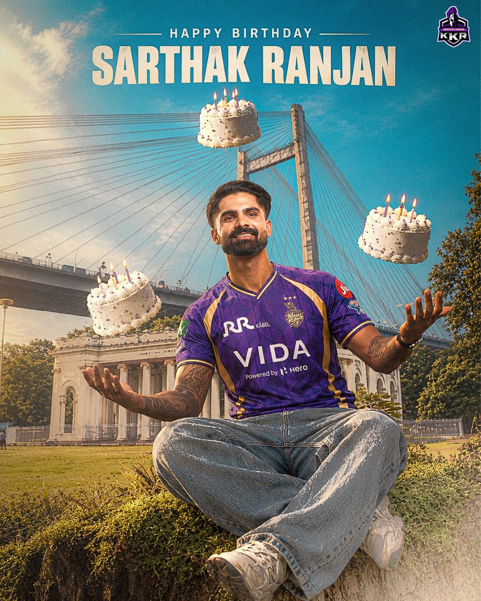 Rokte_Amarr_KKR's tweet photo. Happy Birthday, Sarthak Ranjan! 🎂💜

The journey is only beginning, and the #KnightFam is right here cheering for you.

Here's to more runs, more big hits and many more KKR memories ahead! 🎉💜 https://t.co/feqbIbdnbk
