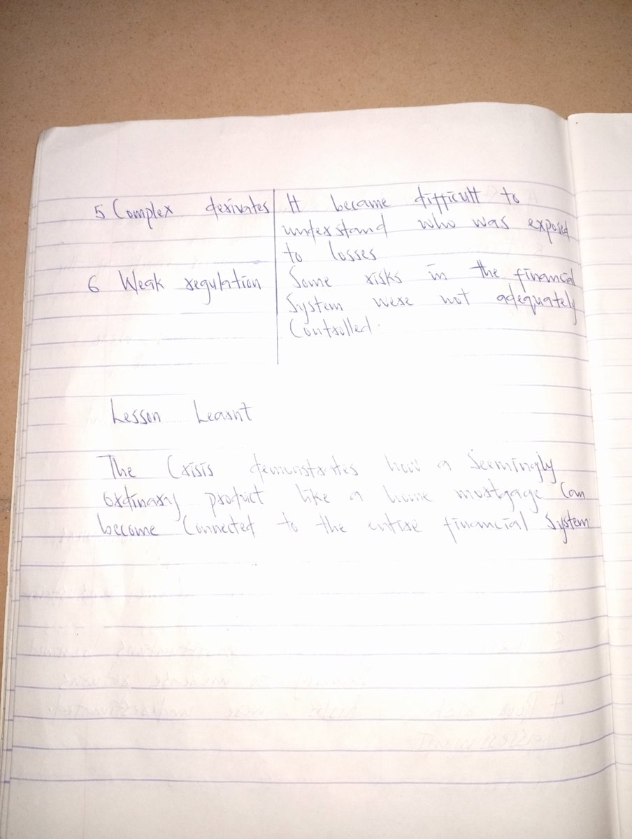 ifesi_ekene_'s tweet photo. Assignment:2008 Financial Crisis 

Lesson learnt —

1. The crisis demonstrates how an ordinary product like a home mortgage can become connected to the entire financial system.

2. It was the worst global financial crisis since the great depression.
#CryptoWithShola https://t.co/ggBcEsLrsU
