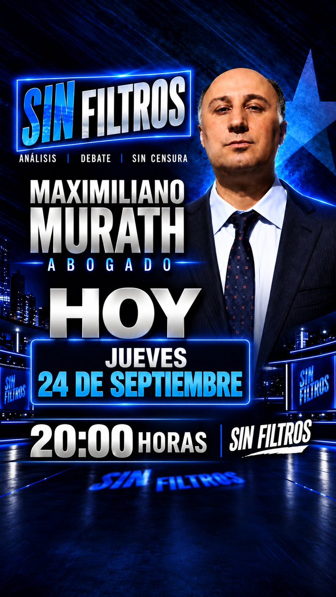 maxmurath's tweet photo. 🔥 HOY EN SIN FILTROS | 20:00 HORAS

Una jornada cargada de contingencia política. Esta noche analizamos el encuentro entre José Antonio Kast y Delcy Rodríguez, el futuro de las relaciones entre Chile y Venezuela y el anuncio de nuevas elecciones venezolanas, todavía sin fecha definida. 

También abordaremos la interpelación al canciller Francisco Pérez Mackenna, fijada para este lunes 28, donde uno de los puntos será la participación de Chile en el Escudo de las Américas y los cuestionamientos que ha generado. 

Además: el llamado desde RN a “piñerizar” la agenda económica y la respuesta del Presidente Kast; las críticas a la conducción de la Segpres y al ministro José García Ruminot tras recientes derrotas legislativas; y el debate por el TAG, luego de que el Gobierno confirmara negociaciones para reducir tarifas en autopistas urbanas de Santiago. 

⚡ Política, debate y actualidad. Hoy a las 20:00 horas en SIN FILTROS. #Chile #Sinfiltros #kaiser #politico