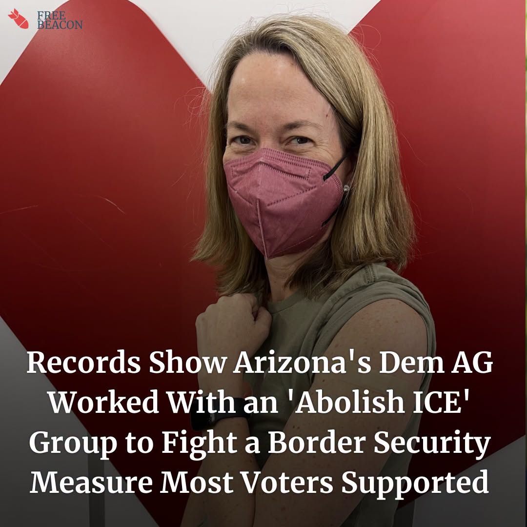 StopThisMadnes1's tweet photo. @krismayes As she opposed a border security measure backed by more than 60 percent of the state’s voters, Arizona’s Democratic attorney general Kris Mayes privately coordinated with a far-left group that has called to abolish ICE and defund police, records obtained by the Free Beacon show. https://t.co/LgMEm9SA8W