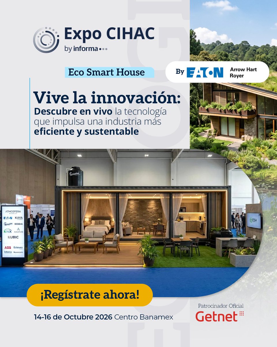 Expocihac's tweet photo. Regístrate en Expo CIHAC y vive la experiencia de Eco Smart House, donde la innovación y la sostenibilidad se unen para construir el futuro.🏠💡
⏰¡Te esperamos del 14 al 16 de octubre de 2026 en el Centro Banamex!
https://t.co/imcLlHZX4M
#ExpoCIHAC #CIHAC #ExpoCIHAC2026 https://t.co/WtJGLxaEbz