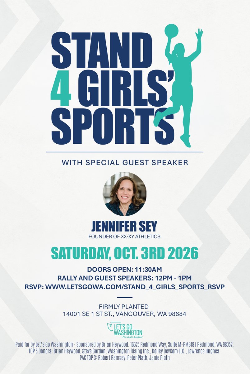 letsgowa's tweet photo. We're standing up for girls on Saturday, October 3rd. Join us, @JenniferSey, and athletes from around the country as we rally for girls' sports! https://t.co/NVLsfwZn2k