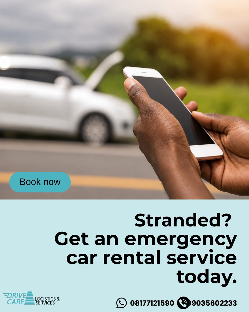DrivecareNgLtd's tweet photo. Stranded because your car broke down? 
Get an emergency car rental and keep moving while your vehicle gets sorted.
#carrental #carhire #lagos #emergencycar #drivecare https://t.co/3lD9XvwK3Z