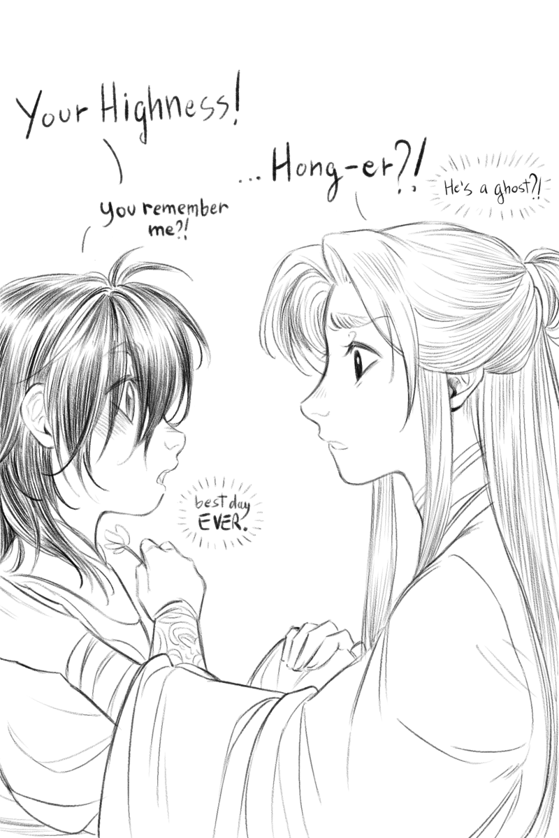 platoeater's tweet photo. Still thinking about Mae's au concept where Xie Lian pre third ascension finds a little amnesic ghost king who turns out to be Hong er!? Must help him! 

#hualian #tgcf https://t.co/VxOEcK32iJ