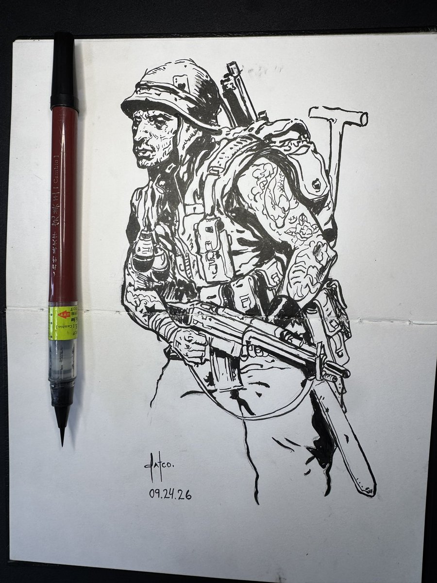 datCo_Art's tweet photo. Brush pen study after the master Karl Kopinski. Learning a little more with every drawing.
#KarlKopinski #BrushPen #InkDrawing #SketchbookArt #MasterStudy https://t.co/wjJtSKSEWe